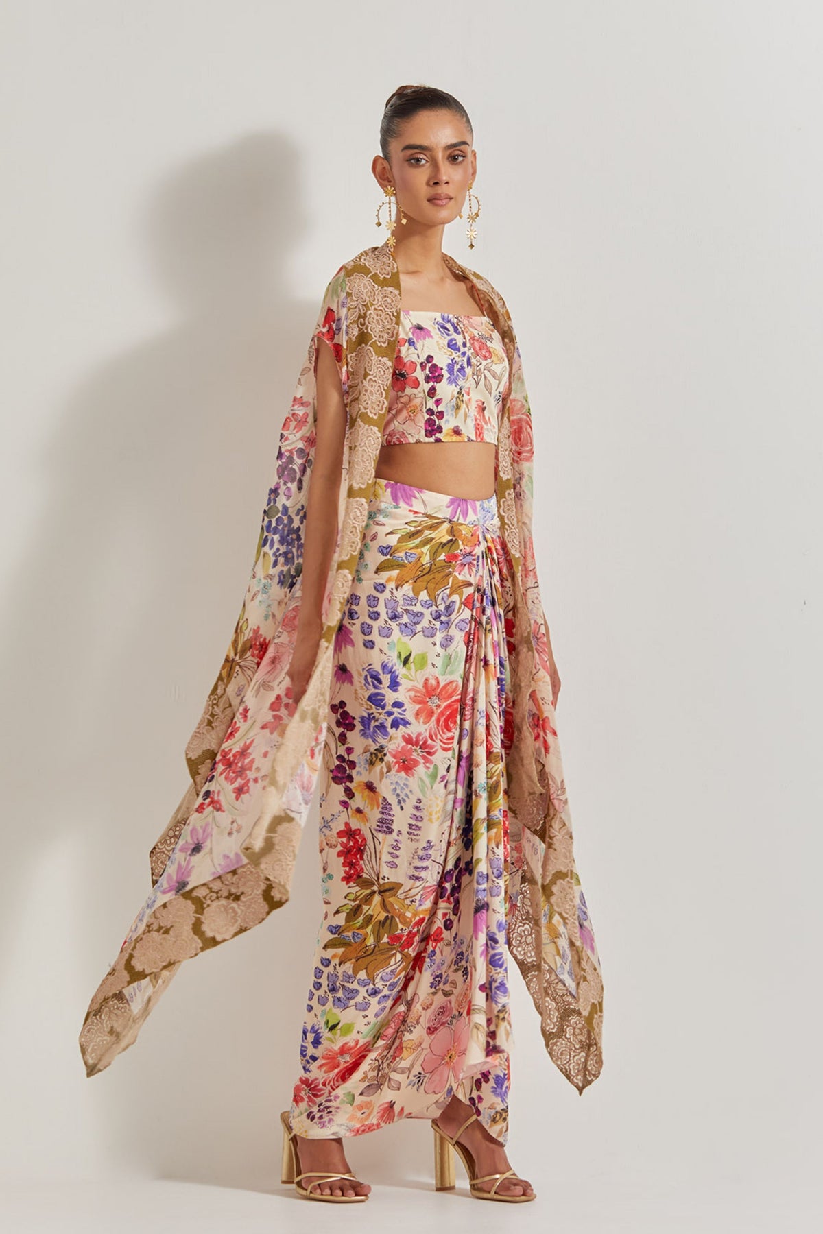 Cowl Skirt Set With Cape