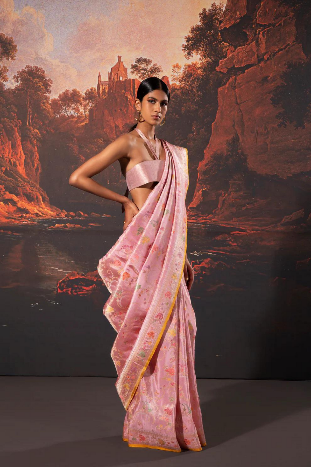 Handwoven Pink Tissue Saree