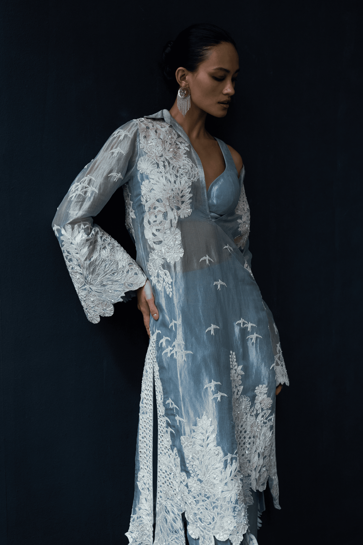Pwder Blue Tropical Kurta Set
