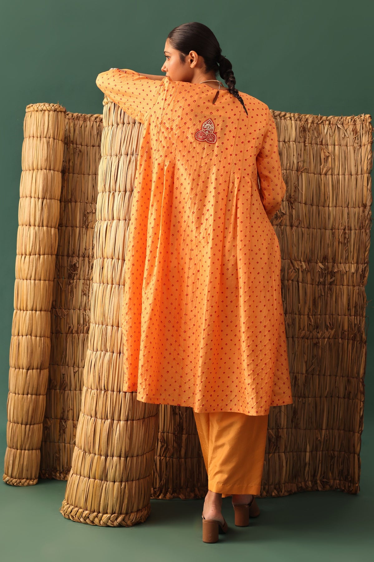 Orange Bandhani Zardozi Kurta Set