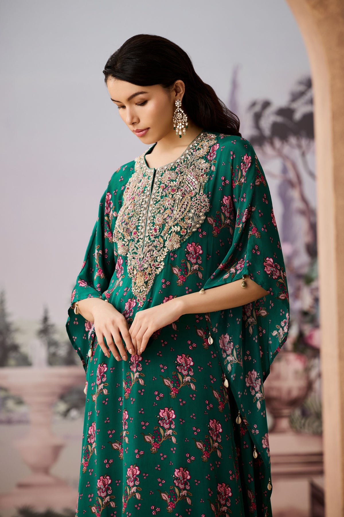 Green Rose Kaftan Set