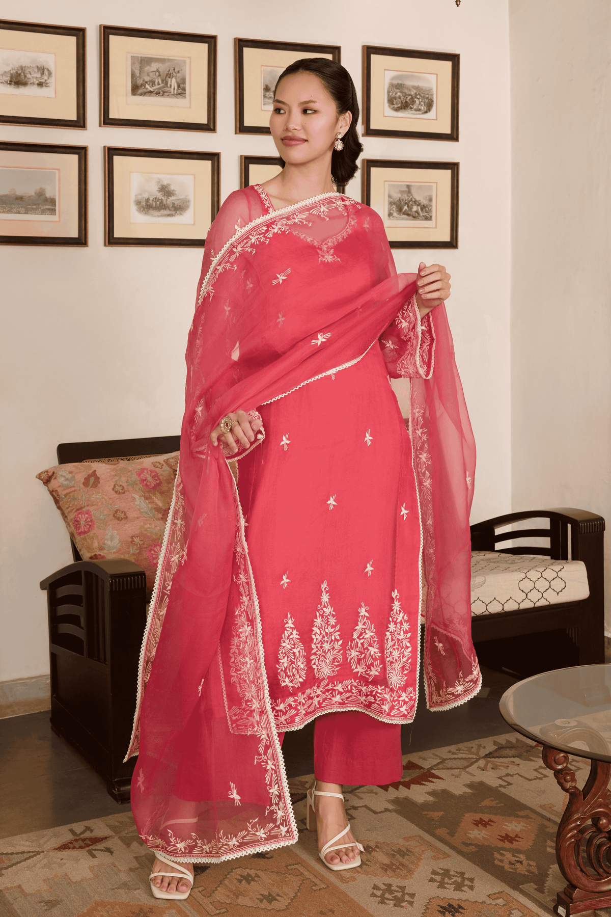 Pink Organza Kurta Set