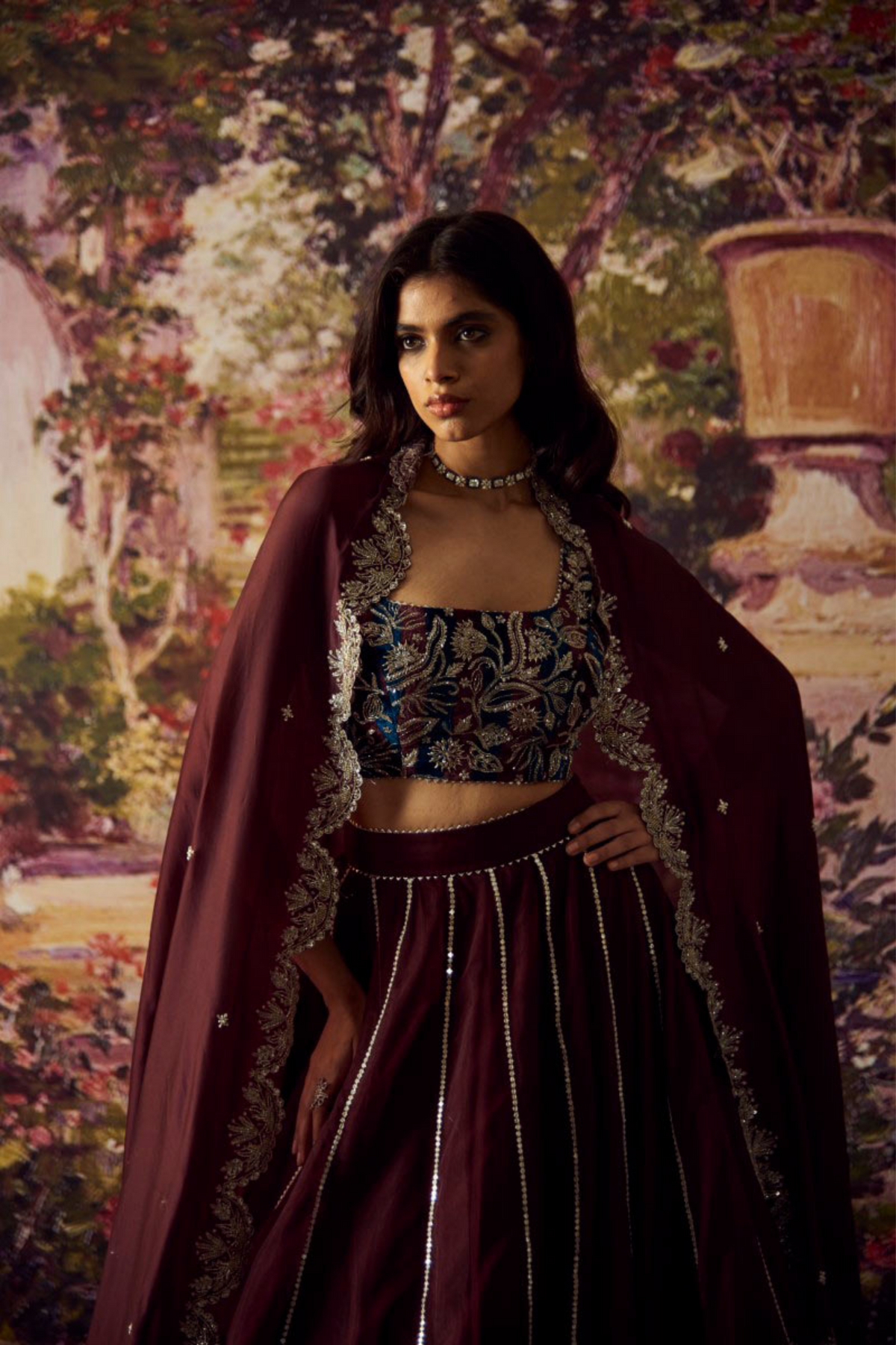 Brown Organza Lehenga Set
