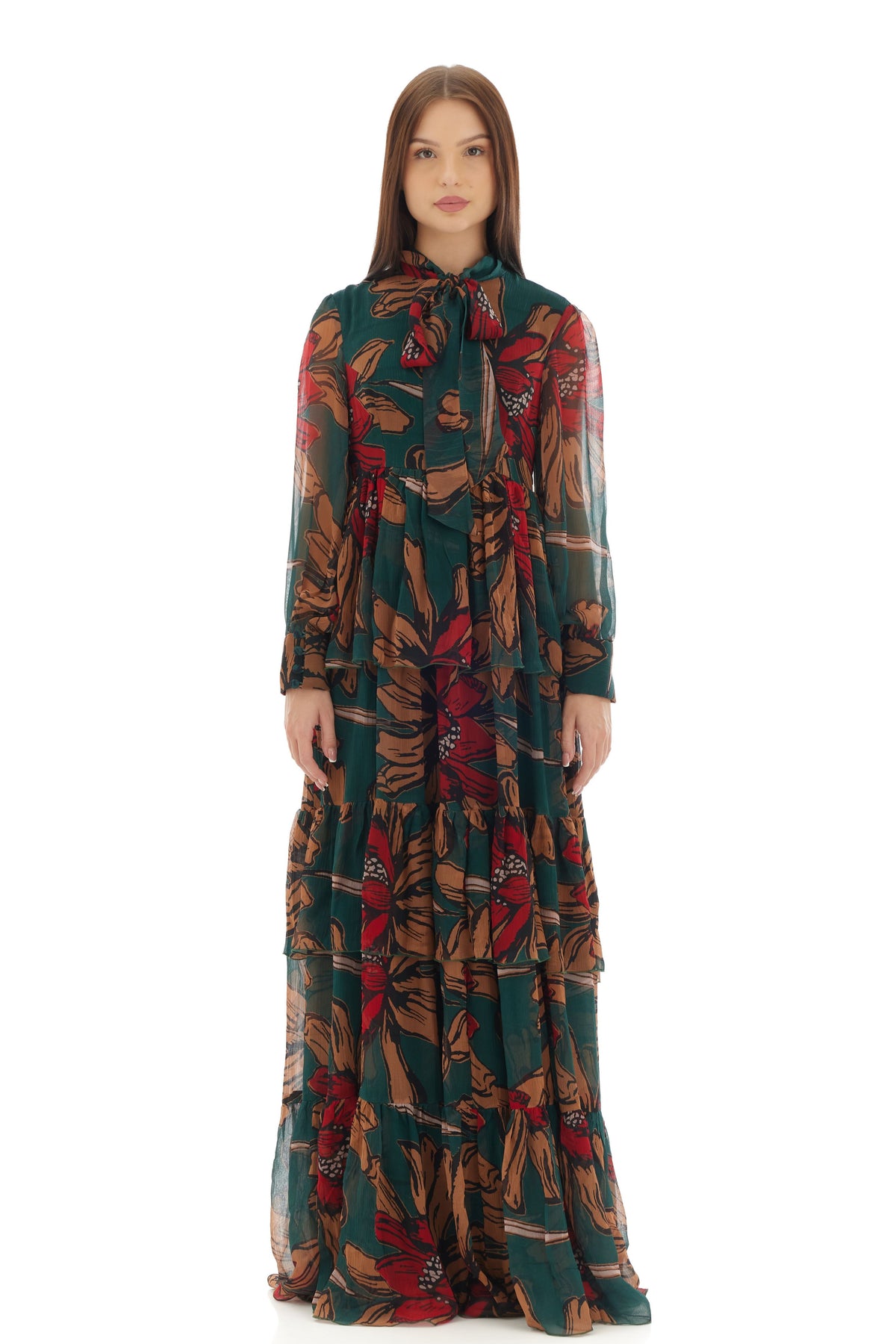 Green and Orange Long Dress