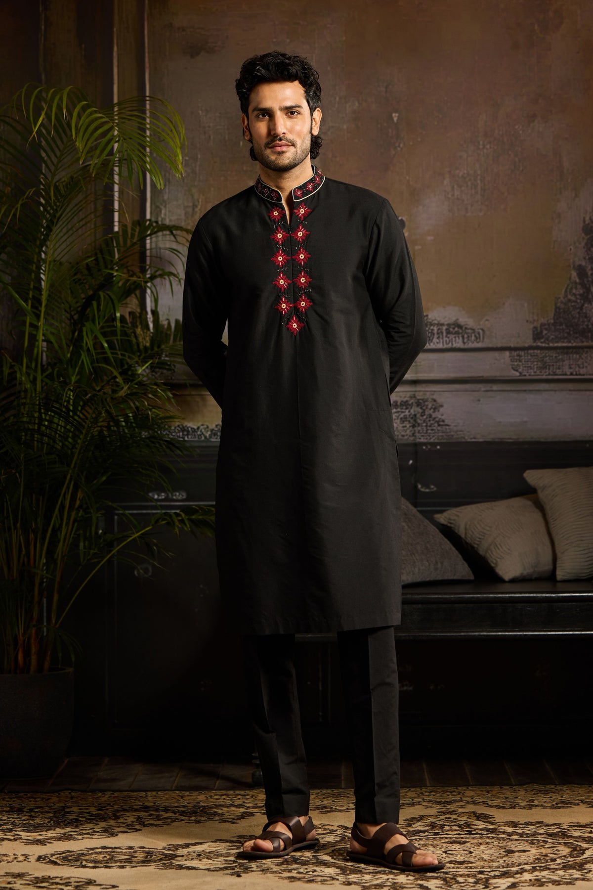 Black With Maroon Butta Kurta set