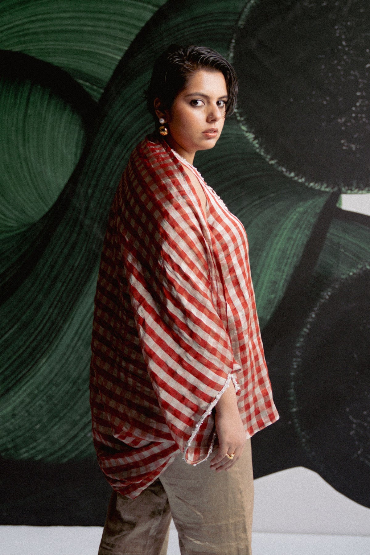 Red Check Cape Top Set