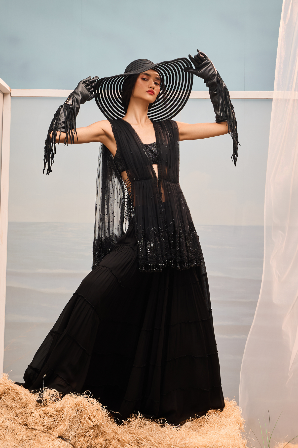 Black Tiered Sharara Set