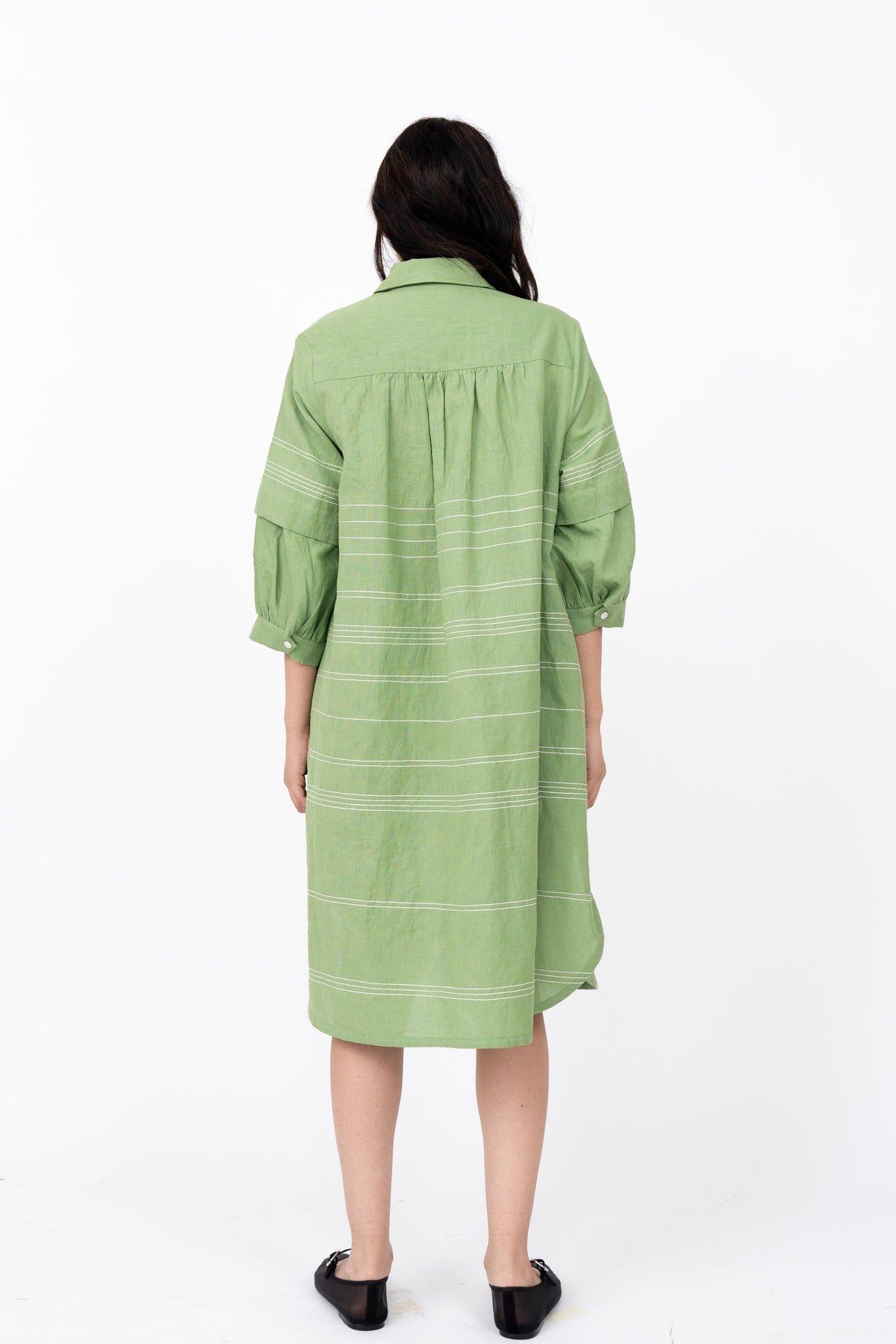 Pleated Fence Green Shirt Dress