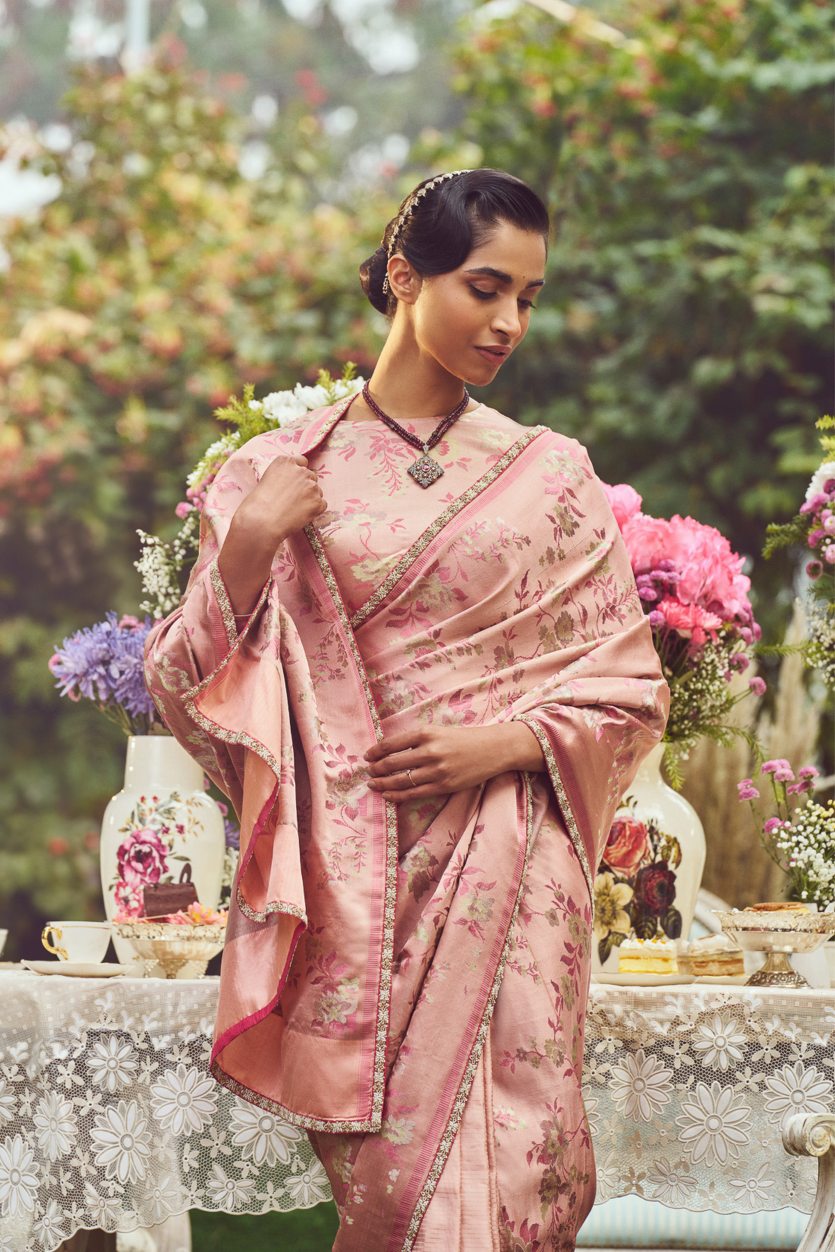 Rose Pink Zari Handloom Sari