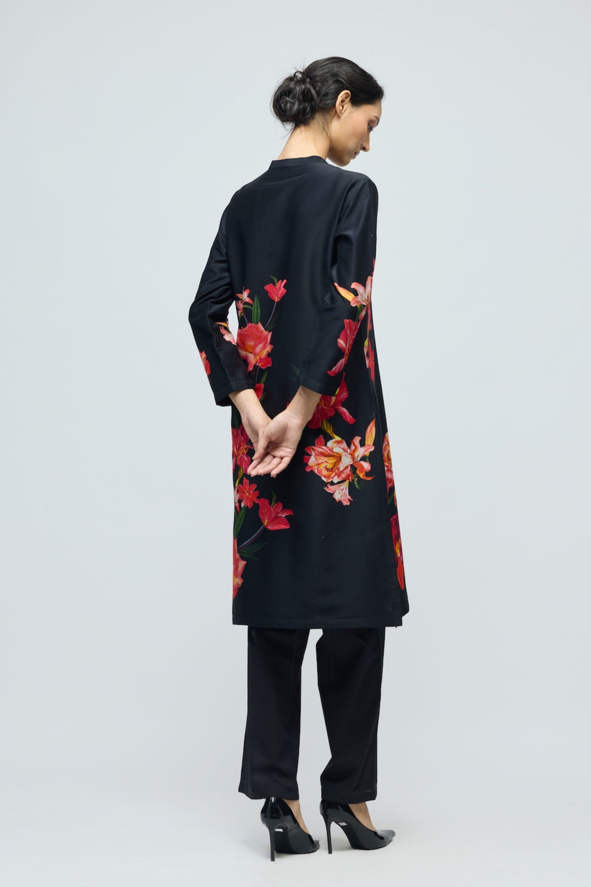 Black Floral Printed Tunic Set