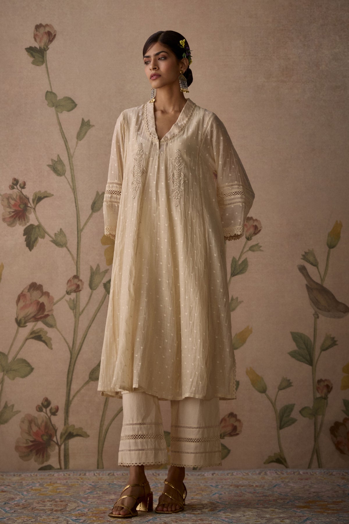 Ivory Chanderi Choga Kurta Set
