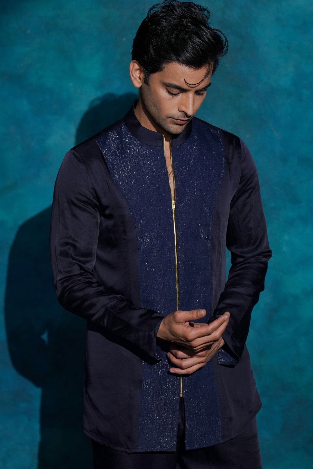 Midnight Blue Zipper Shirt Set