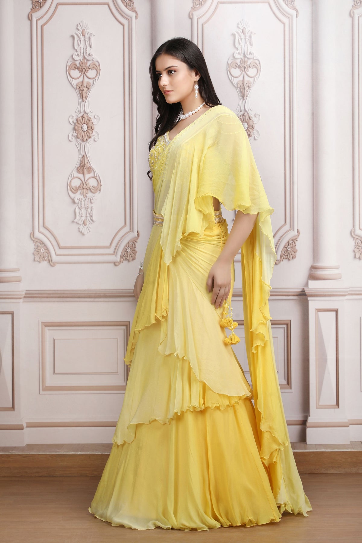 Ruffle Pre-draped Lehenga