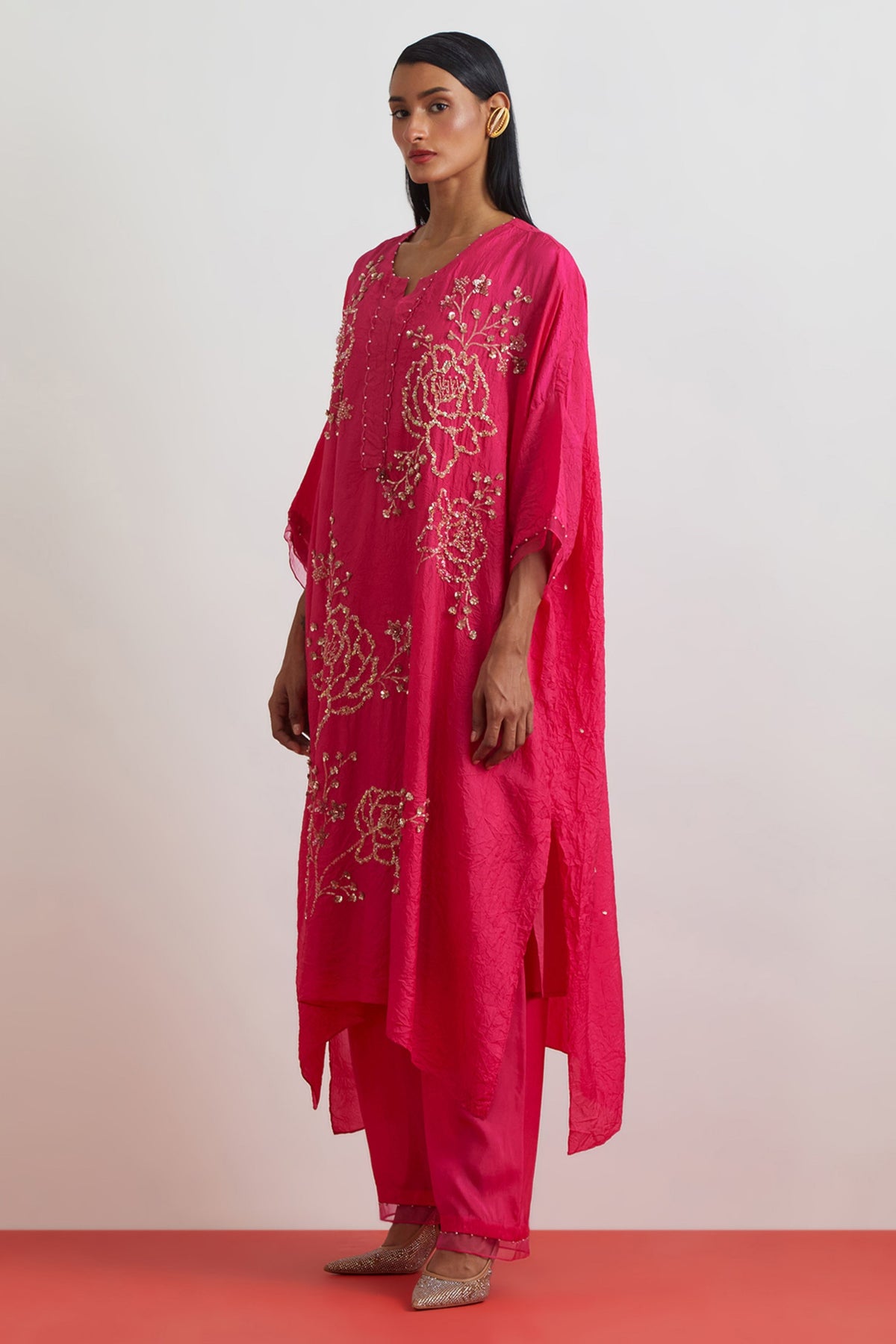 Hot Pink Embroidered Kaftan Set