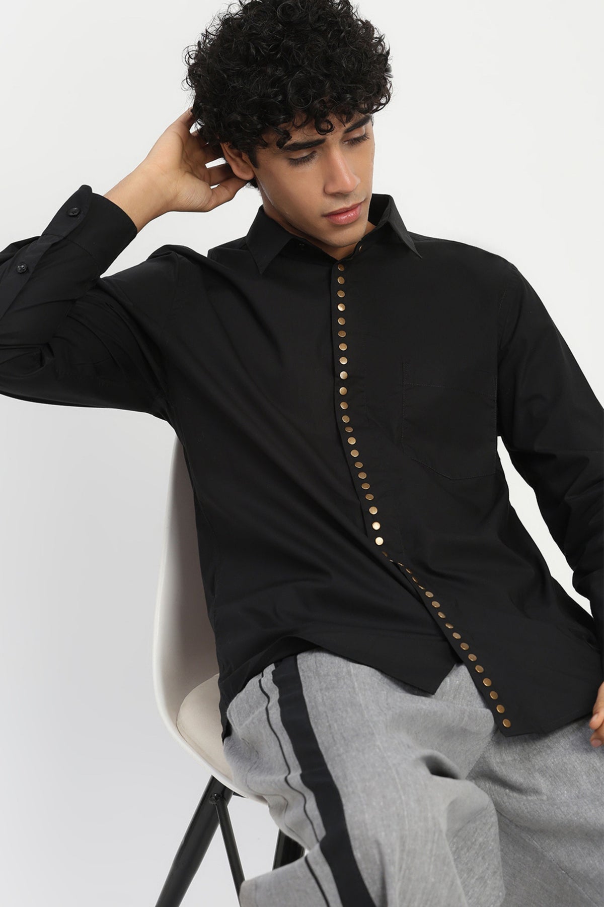 Studs Placket Indigo Shirt