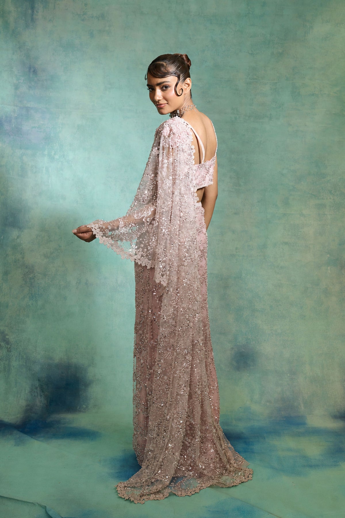 Pearl Pink Drape Saree