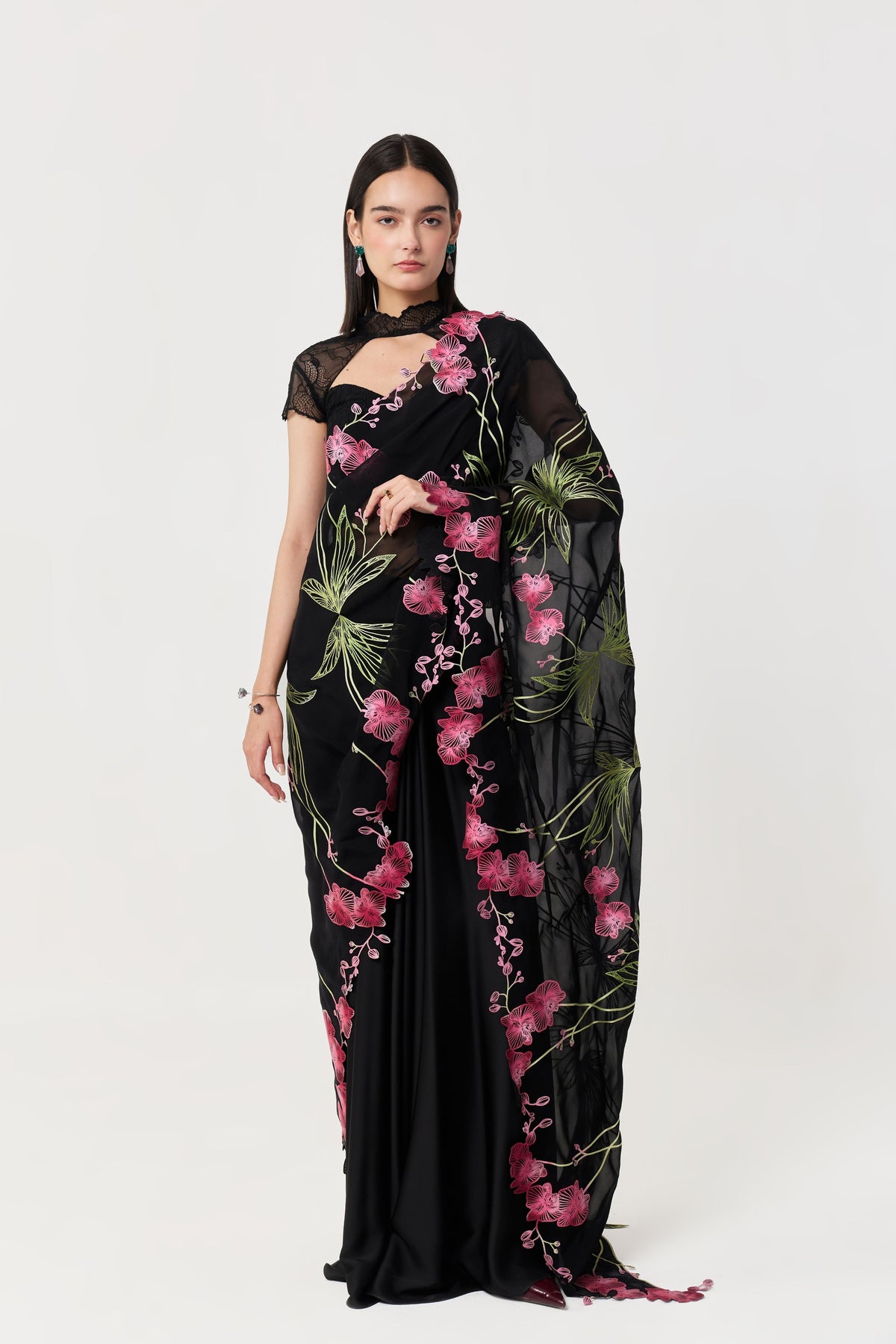 Wild Orchid Prestitched Saree Set