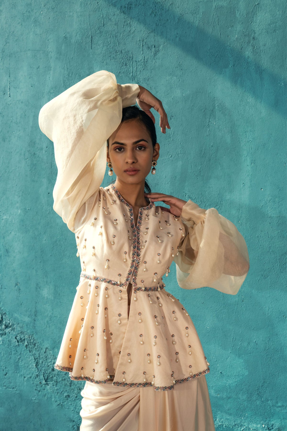 Emboridered Peplum With Draped Skirt