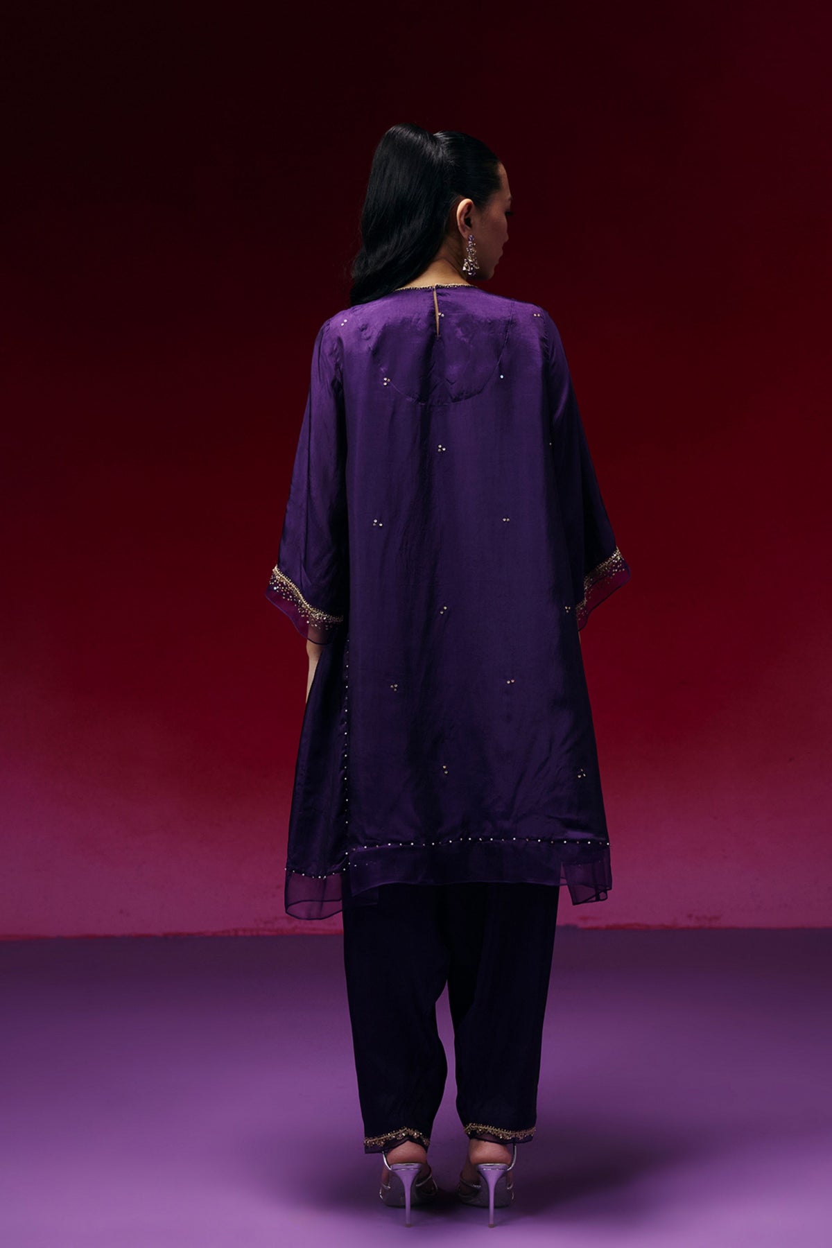Violet Hand Embroidered Kurta Set