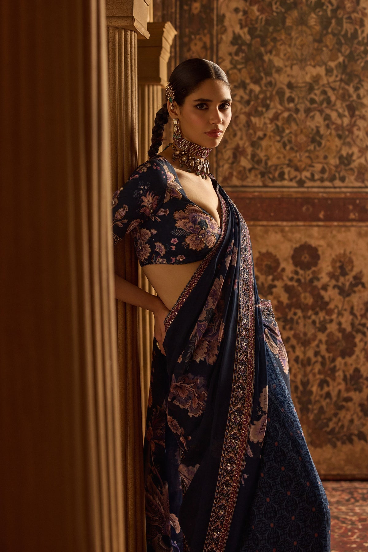 Sayna Blue Draped Saree Set