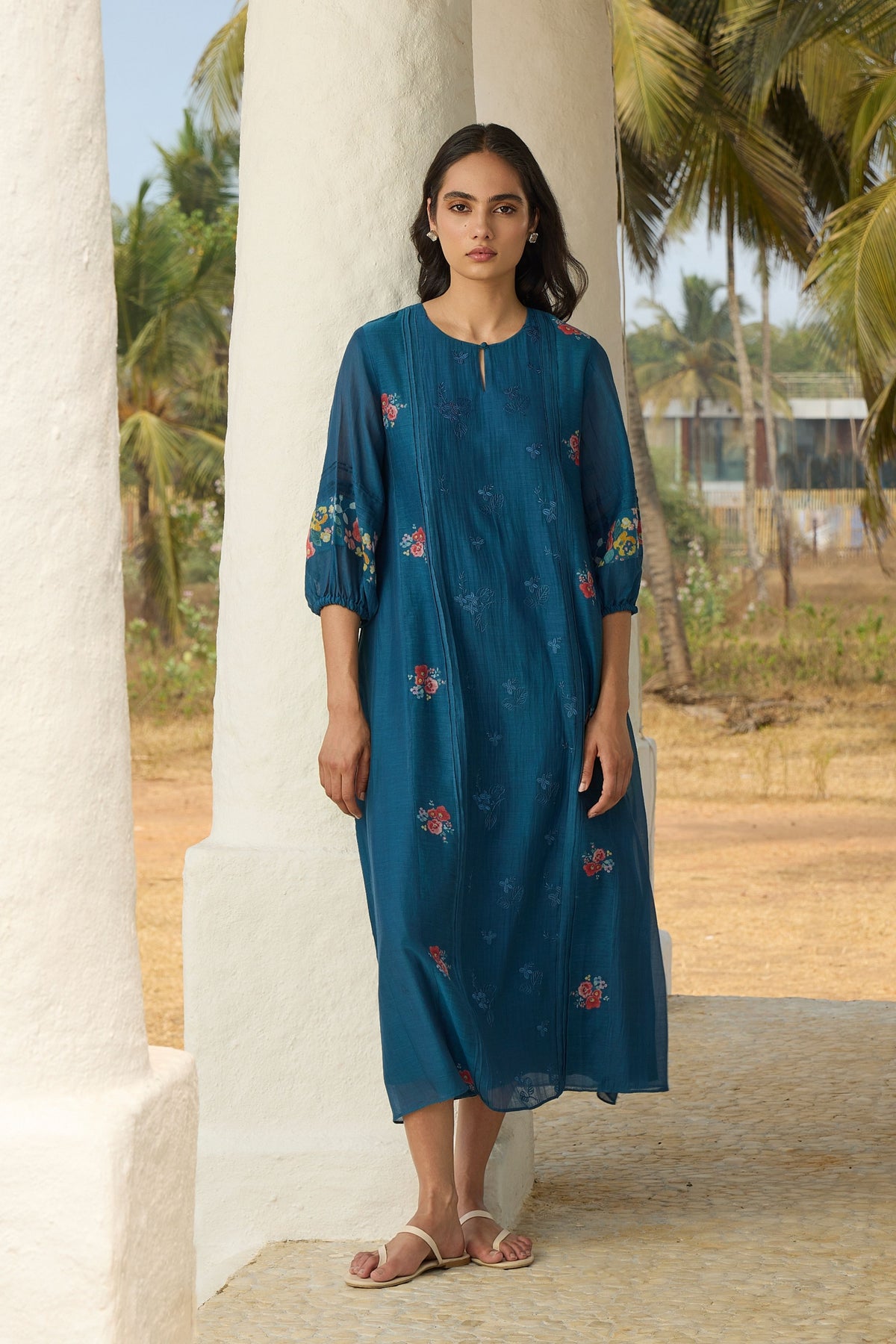 Sapphire Embroidered Floral Dress