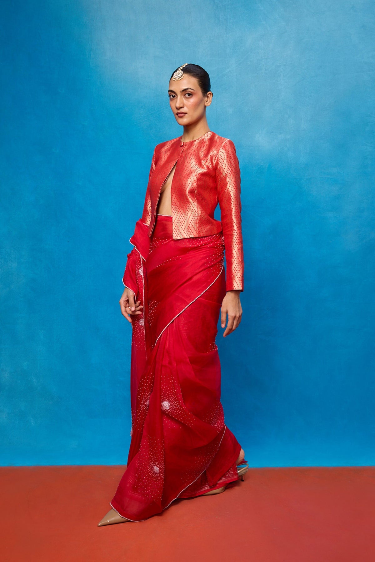 Handwoven Red Kora Banarasi Saree