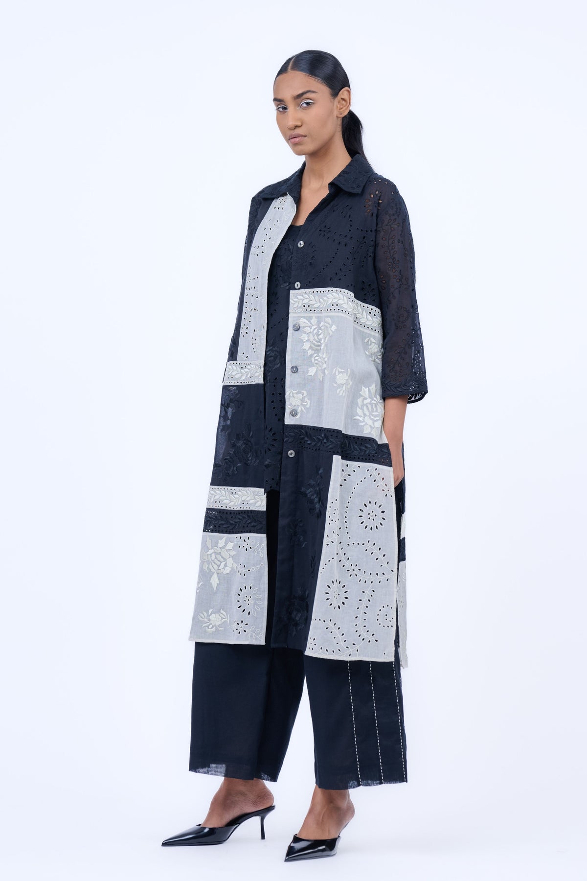 Black Threadwork Cotton Shirt