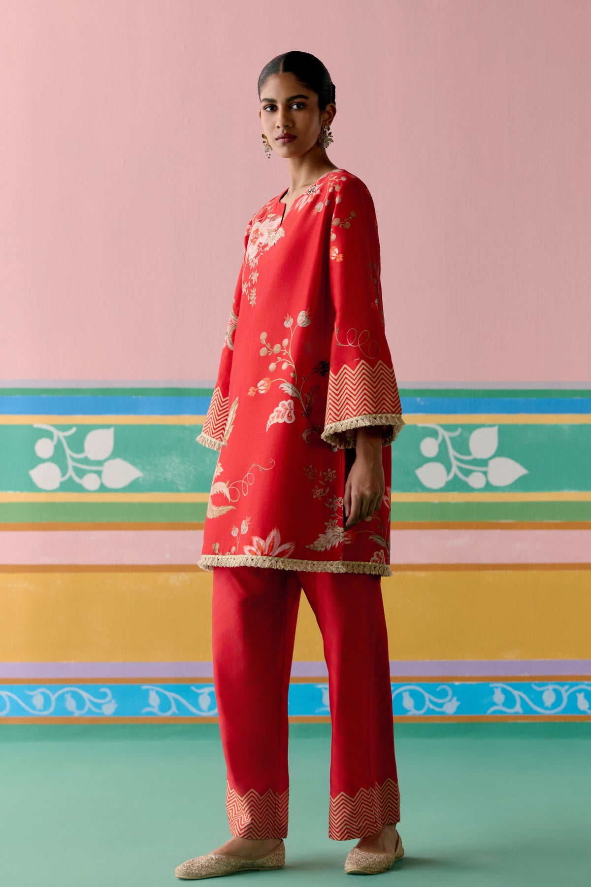 Red Chintz Sharara Set
