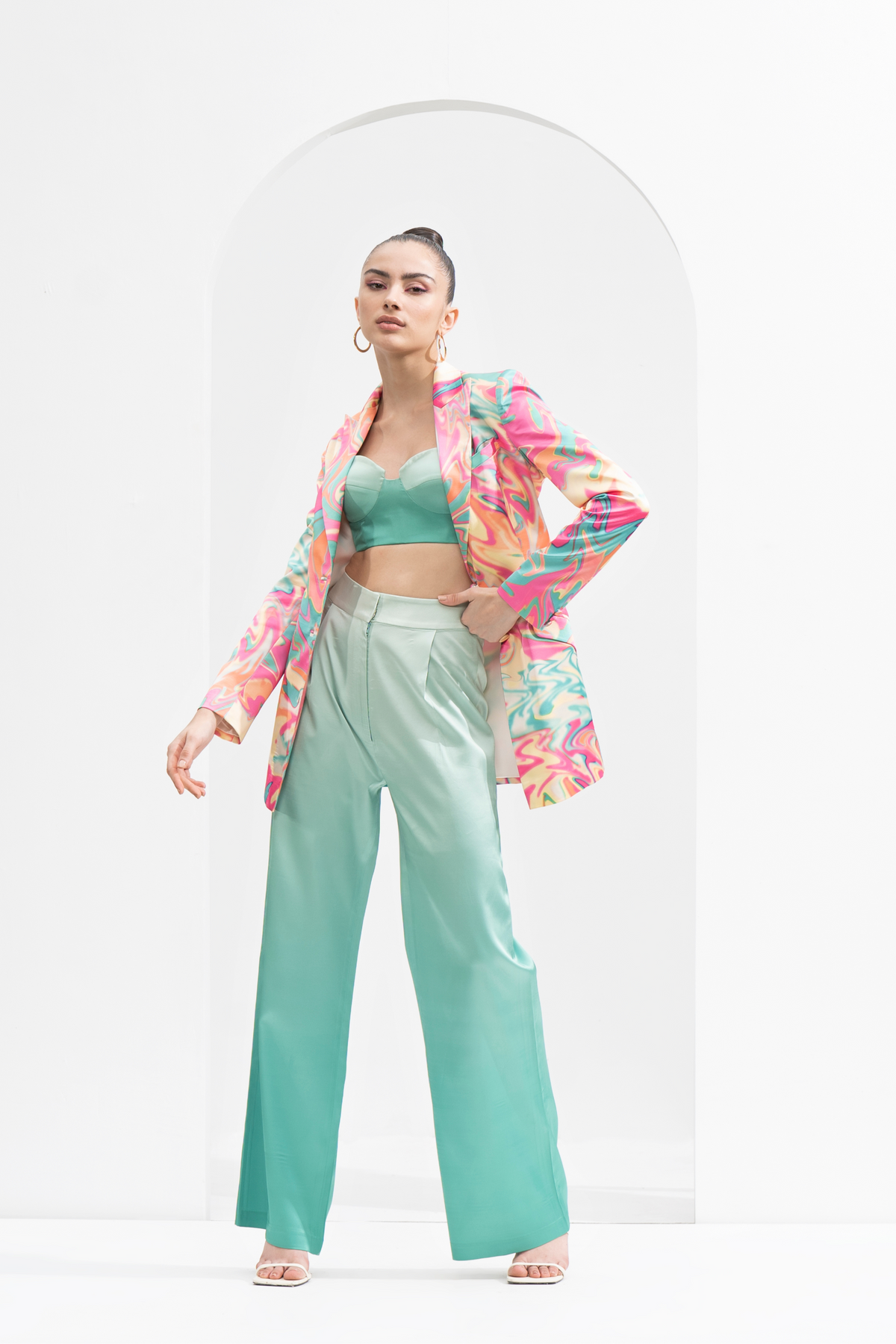 Blurred Printed Satin co-ord set