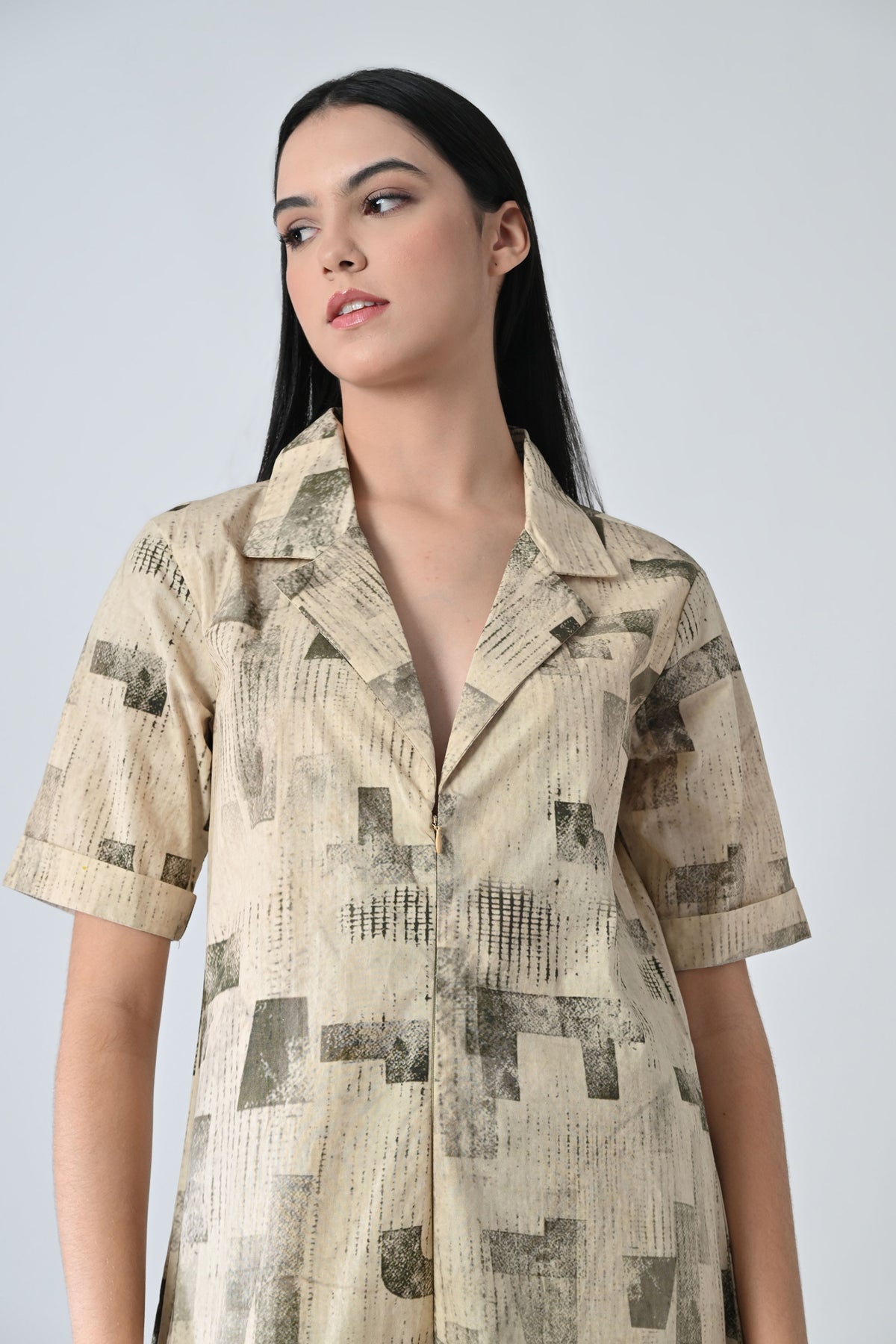 Beige Printed Relaxed Fit Jumpsuit