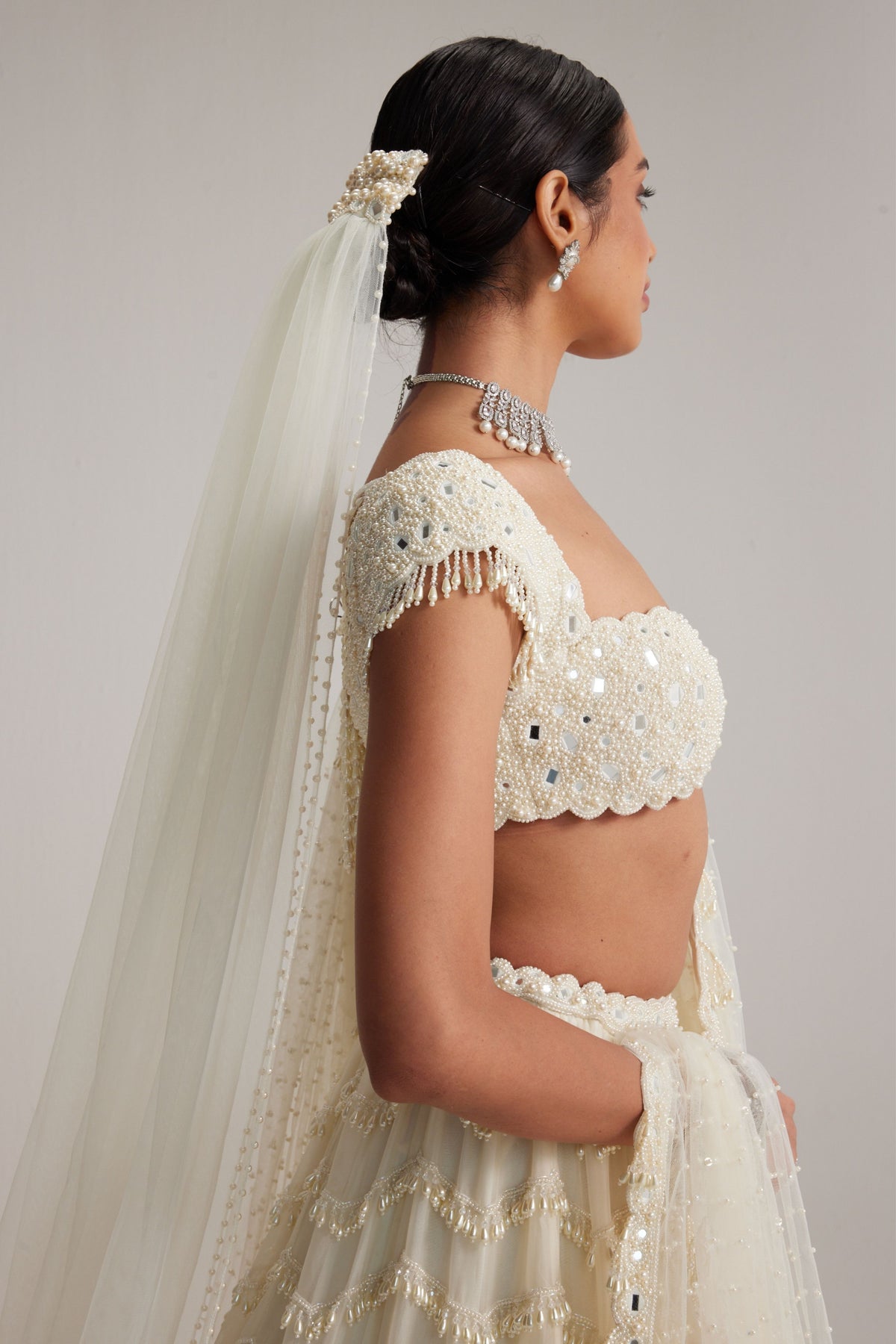 Mirror and Pearl Drop Bridal Lehenga Set