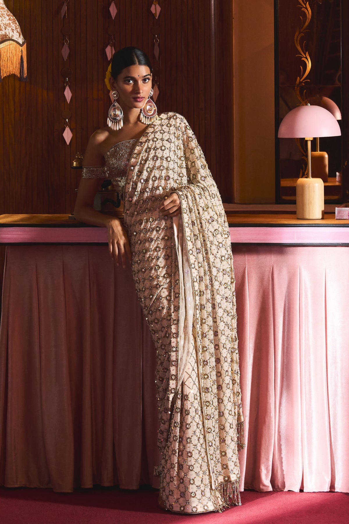 Chandi Ivory Embellished Saree Set