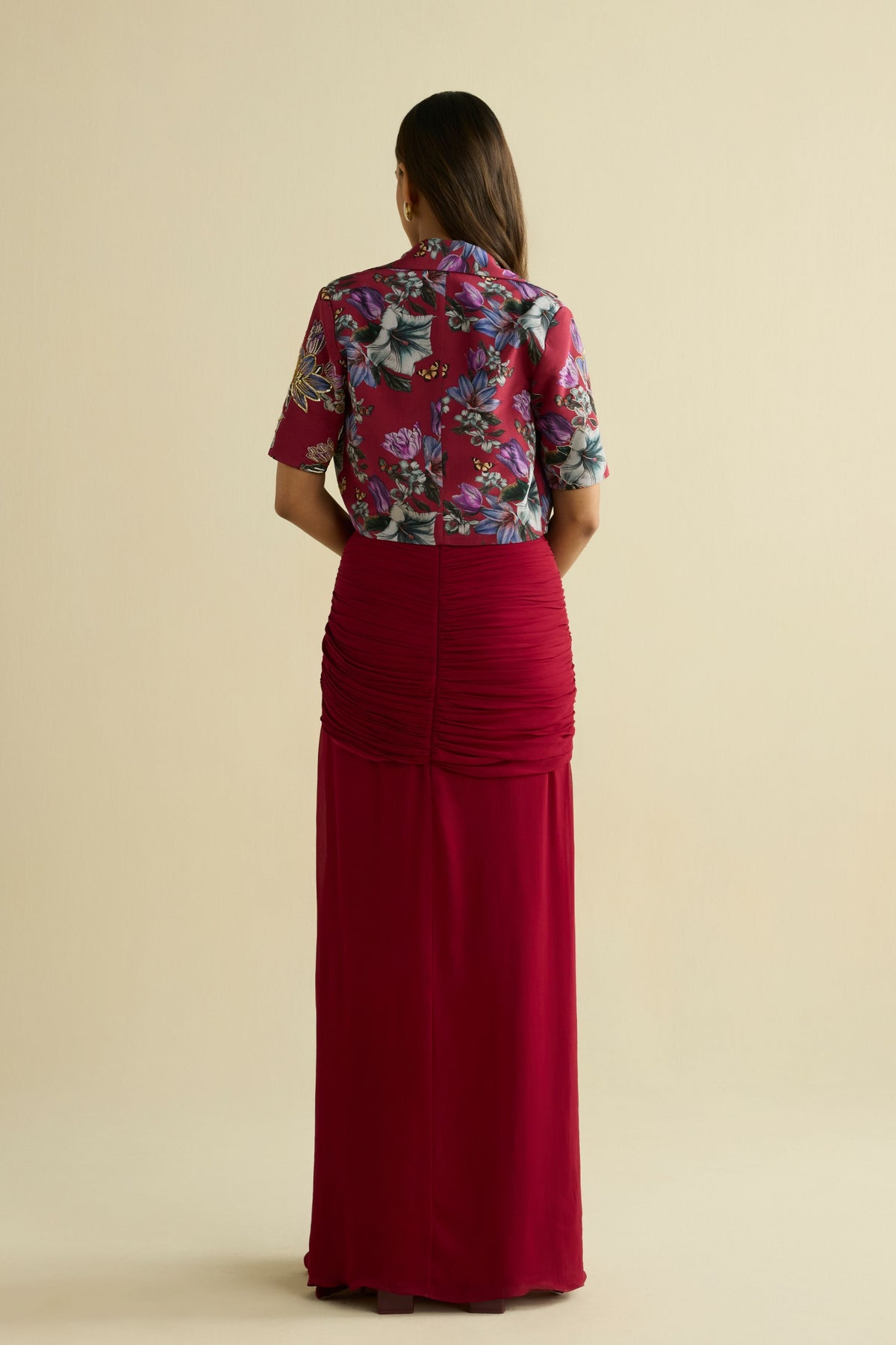 Maroon Pre-draped Saree Set