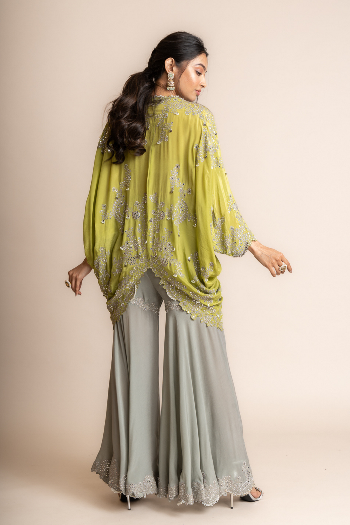 Short-kite With Gharara Set in Pista Green