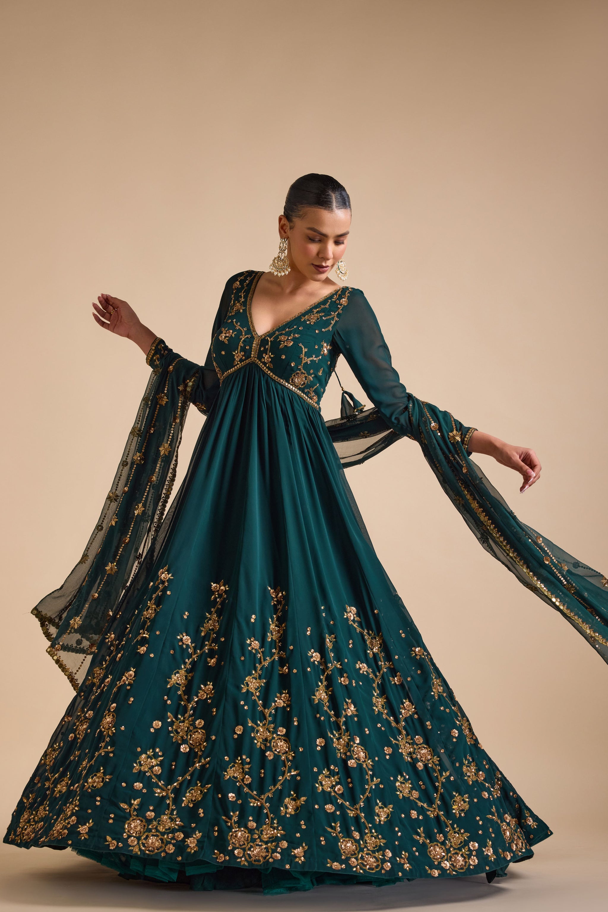 Prevasu - Emerald Green Anarkali Set L Prevasu - Emerald Green Anarkali Set L