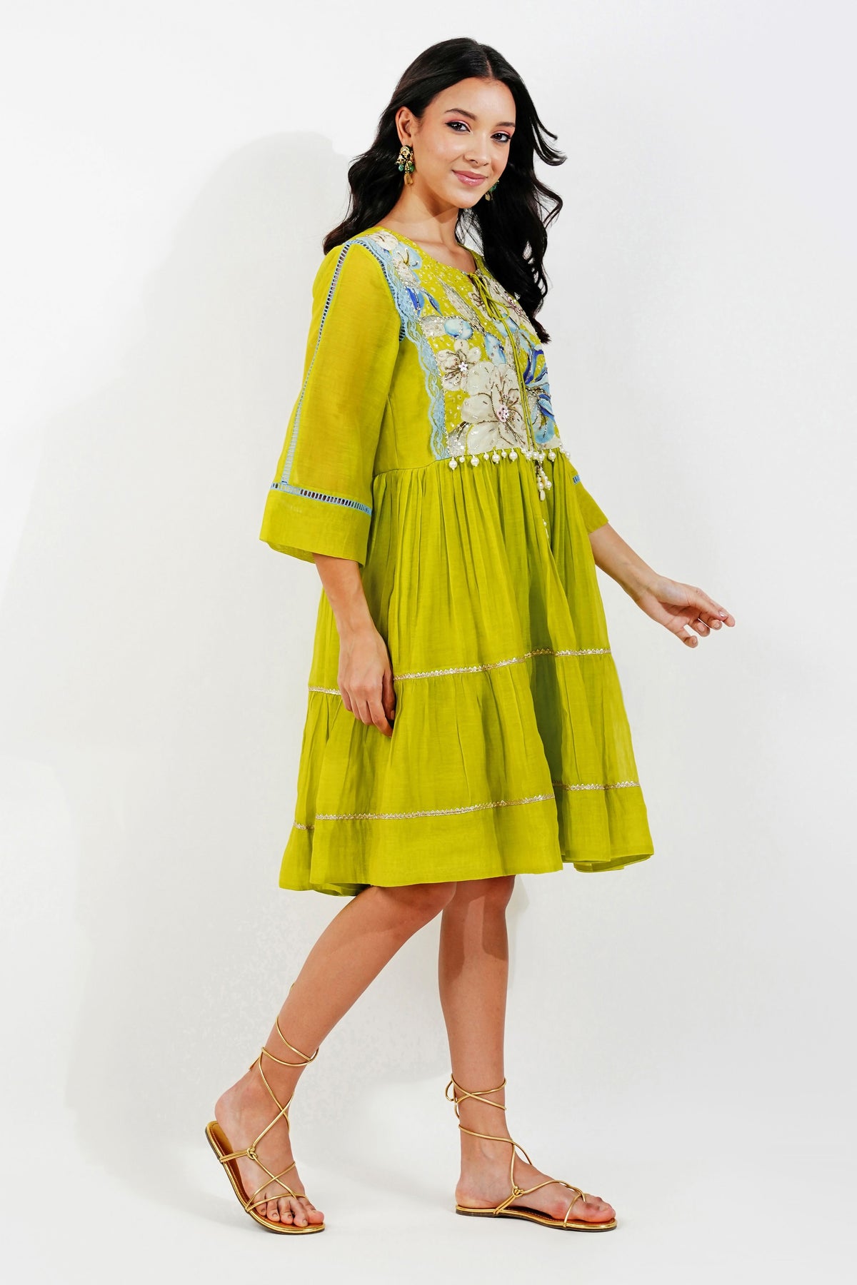 Floral Yoke Tiered Dress
