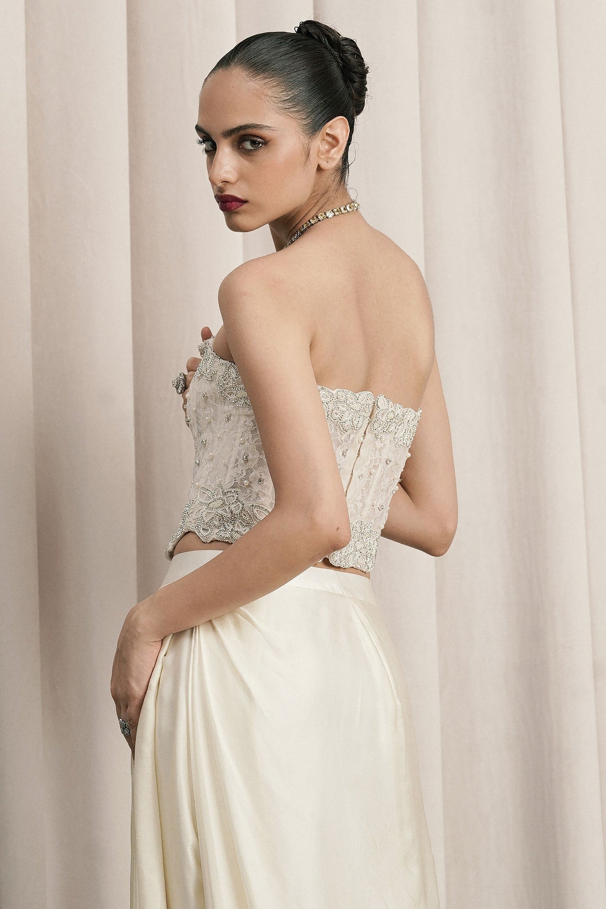 Ivory Pearl Embellished Corset Set
