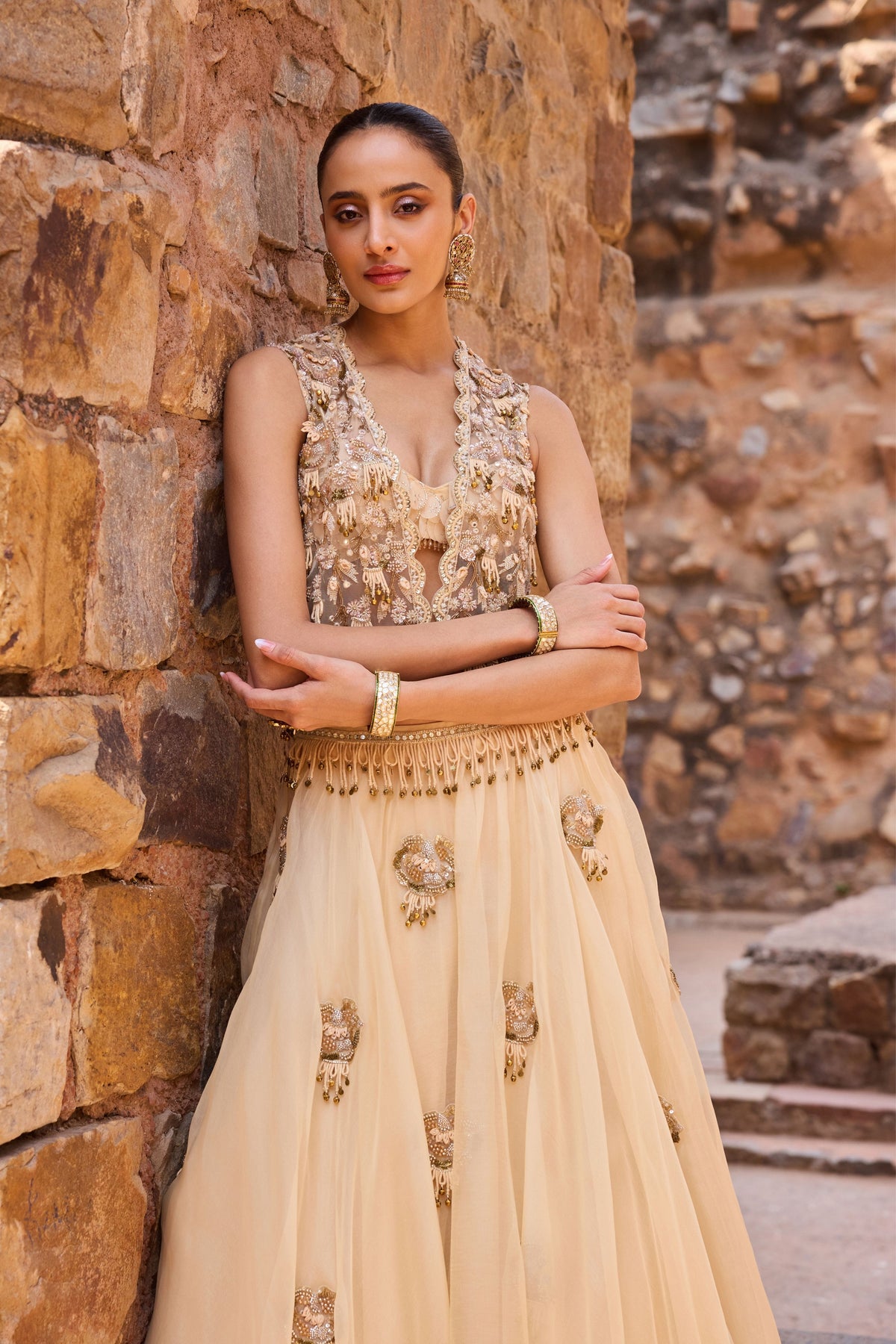 Champagne Lehenga Set
