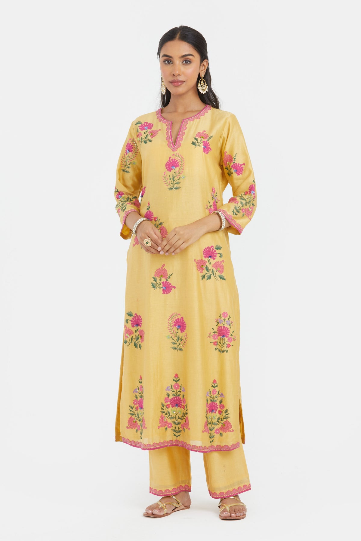 Yellow Silk Straight Kurta Set
