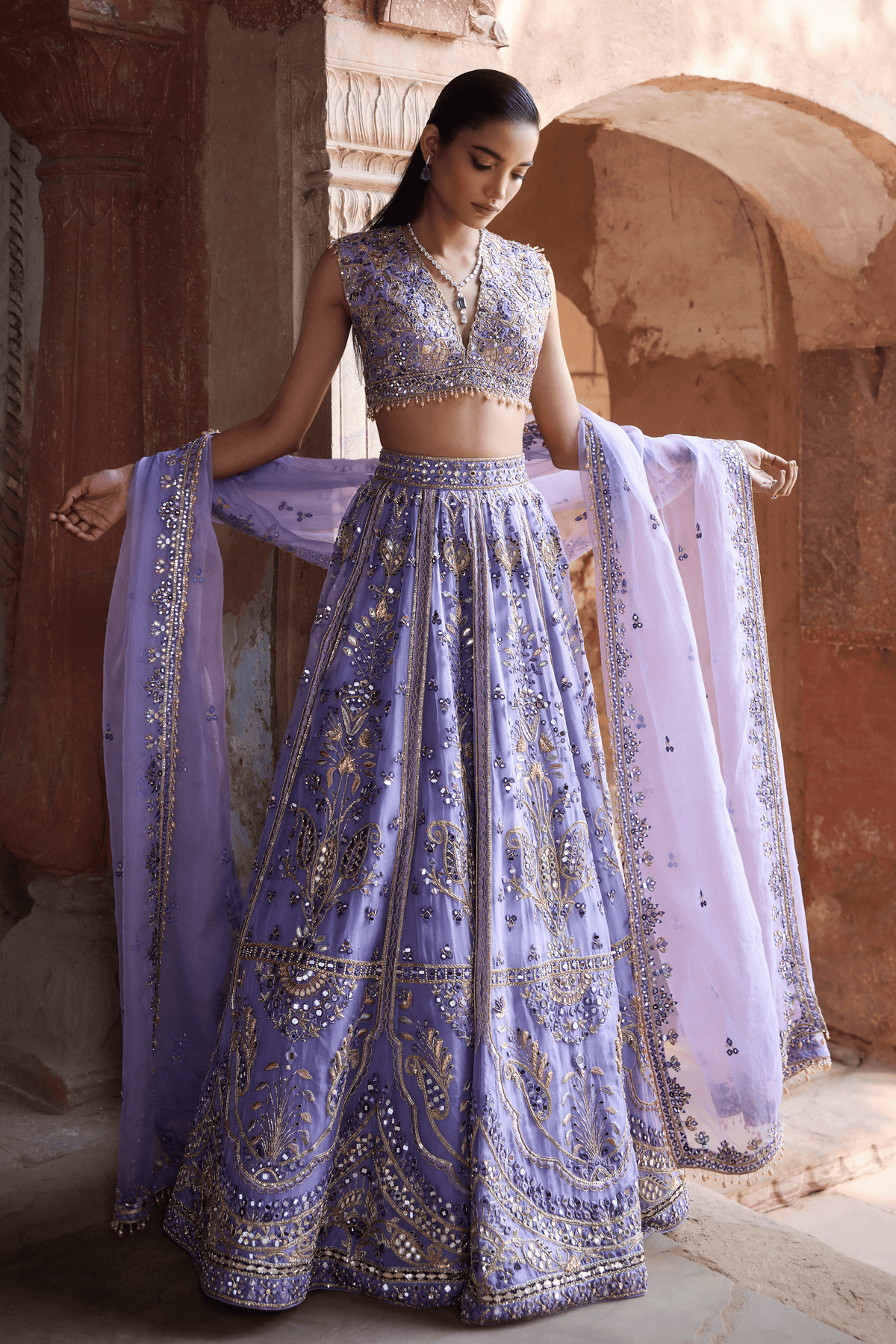 Lavender Organza Lehenga Set