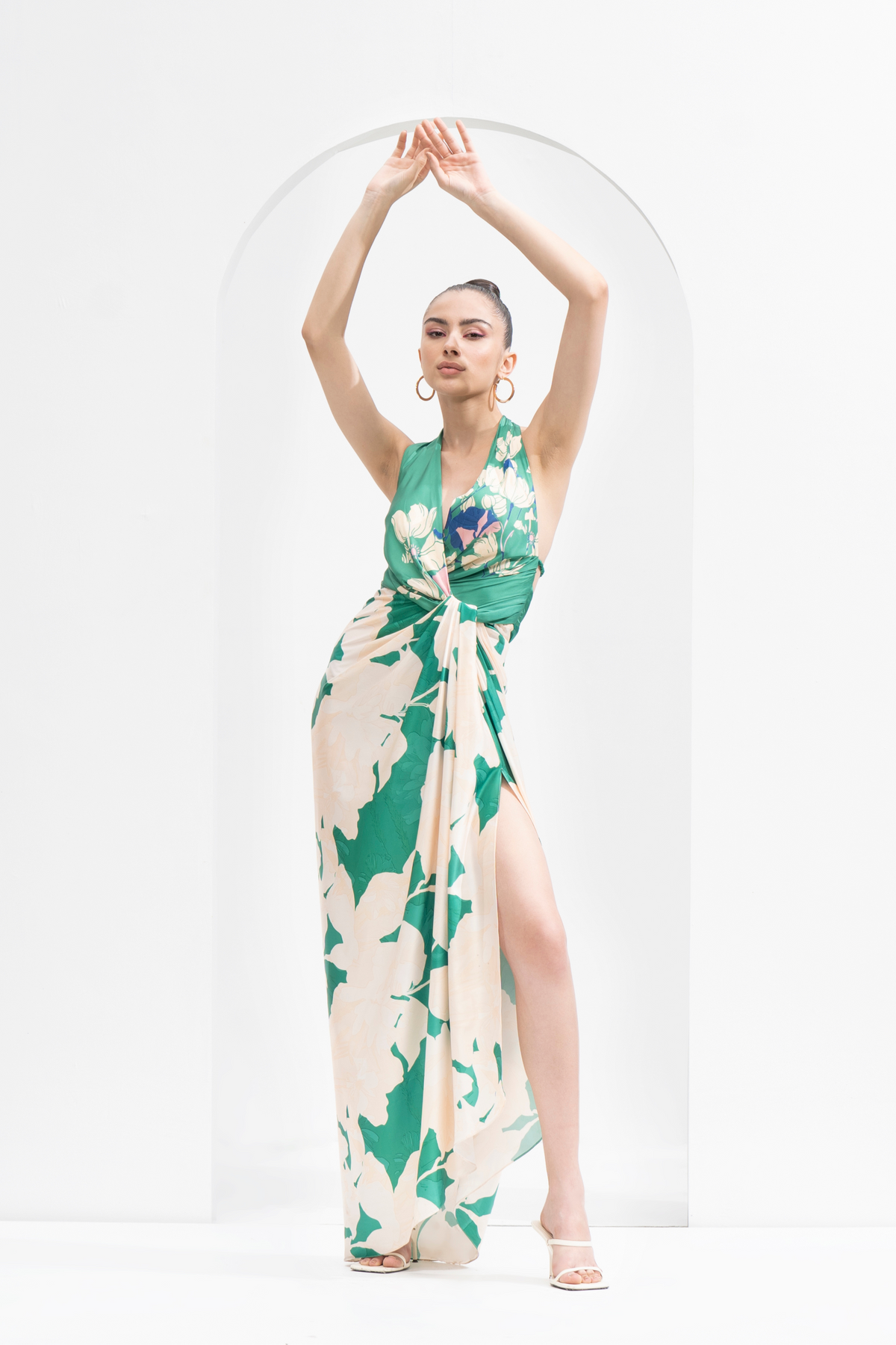 Printed Draped Halter Neck Dress