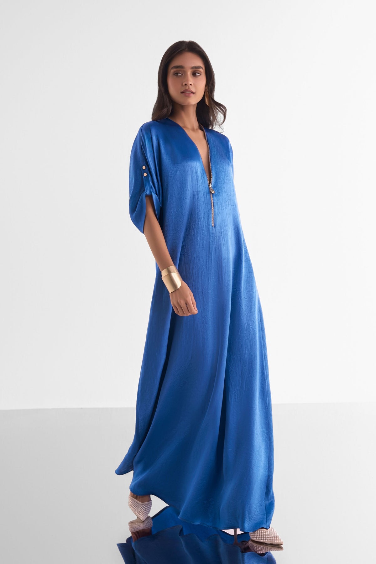 Zip Neck Satin Dress