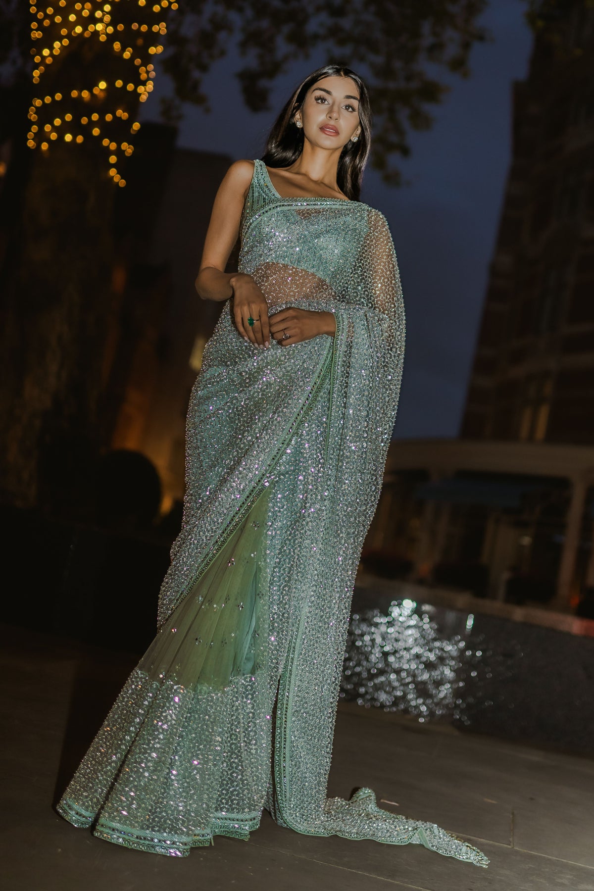 Sage Green Honeycomb Saree