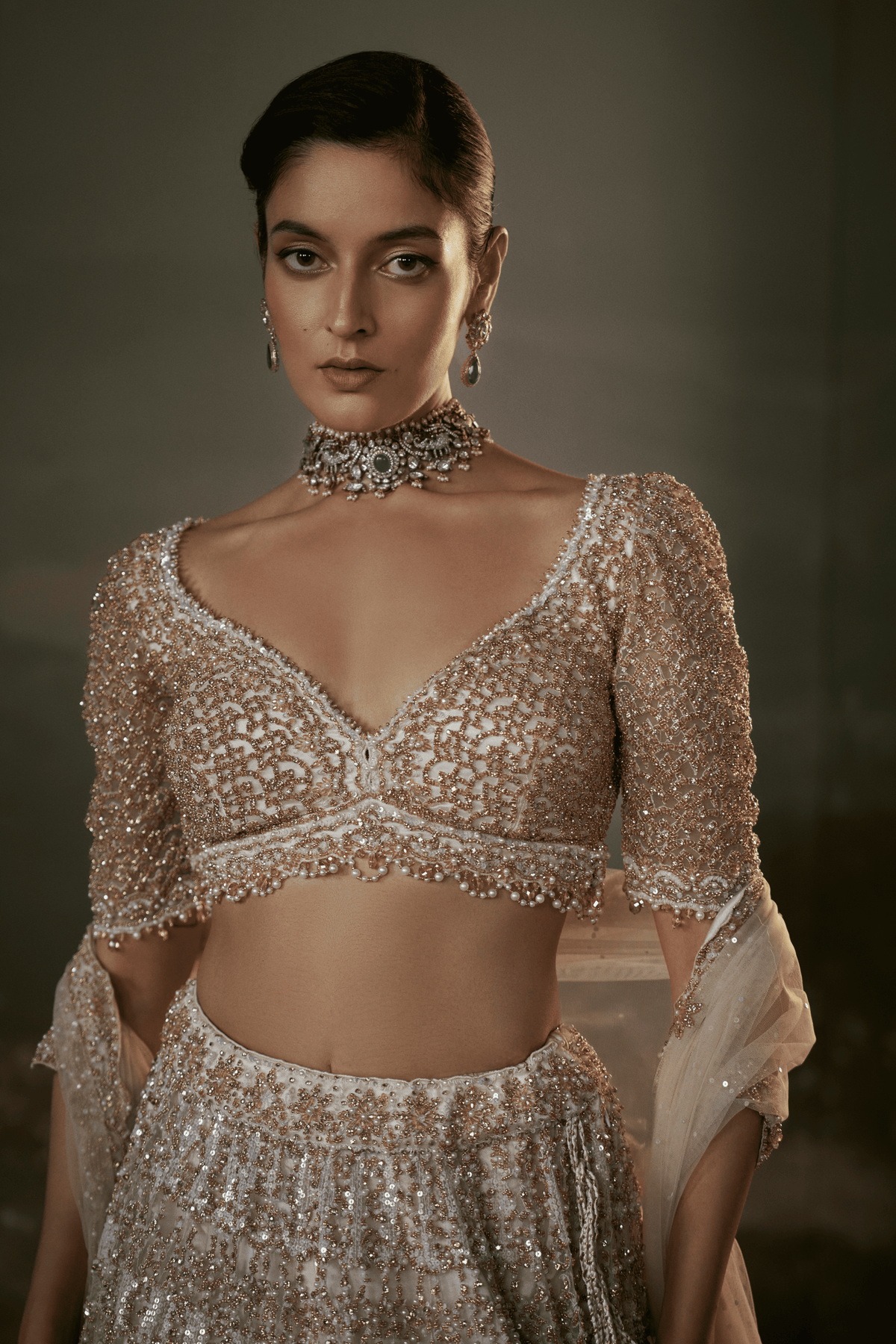 Ivory and Gold Lehenga Set