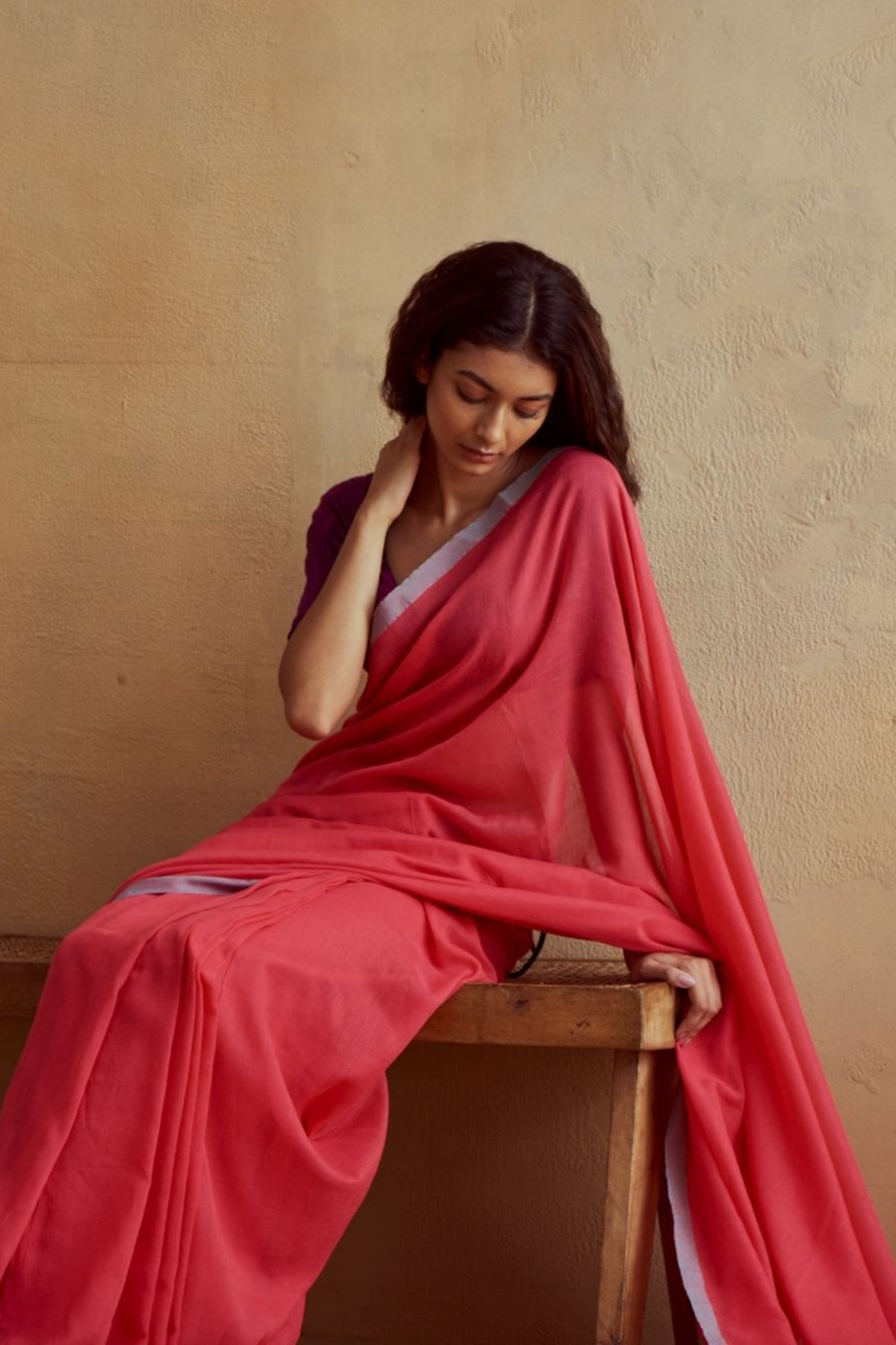 Red Khadi Cotton Saree With Grey Border