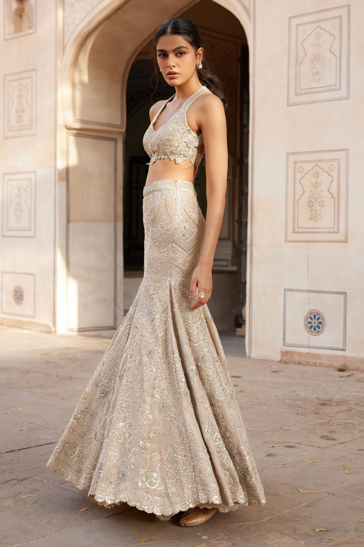 Beige Champagne Top and Skirt