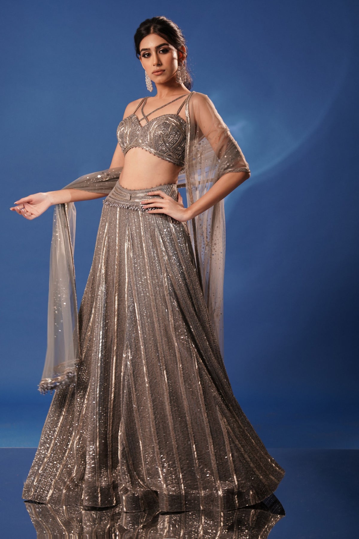 Soft Grey Embroidered Lehenga Set