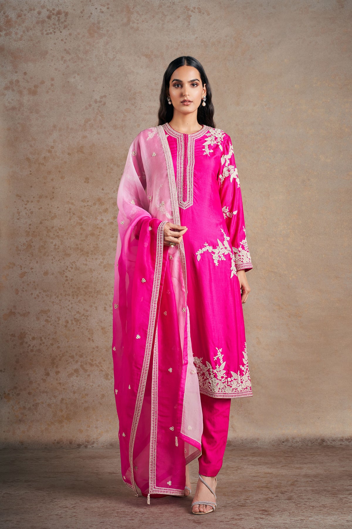 Fuschia Pink Pearl Work Kurta Set