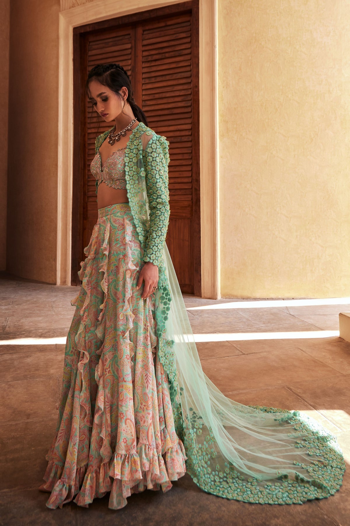 Chiffon Lehenga with Tulle Jacket