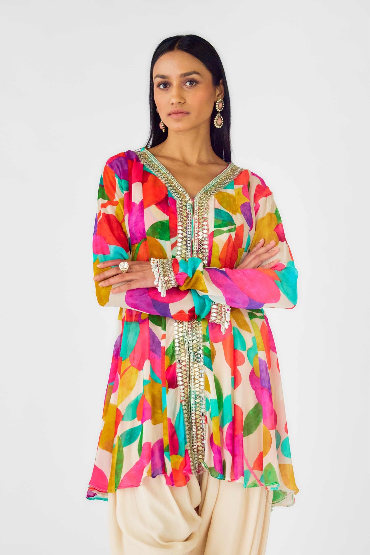 Multicolor Abstract Dhoti Set